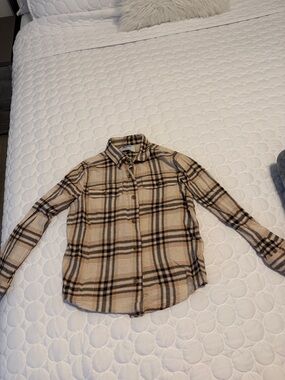 Kids Plaid Button-Up Shirt - Beige/Tan